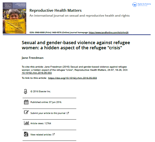 Sexual and gender-based violence against refugee women: a hidden aspect of the refugee &quot;crisis&quot;